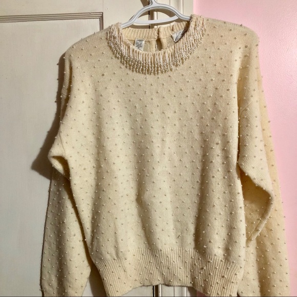Vintage Lord & Taylor Fuzzy Pearl Sweater - Picture 5 of 6